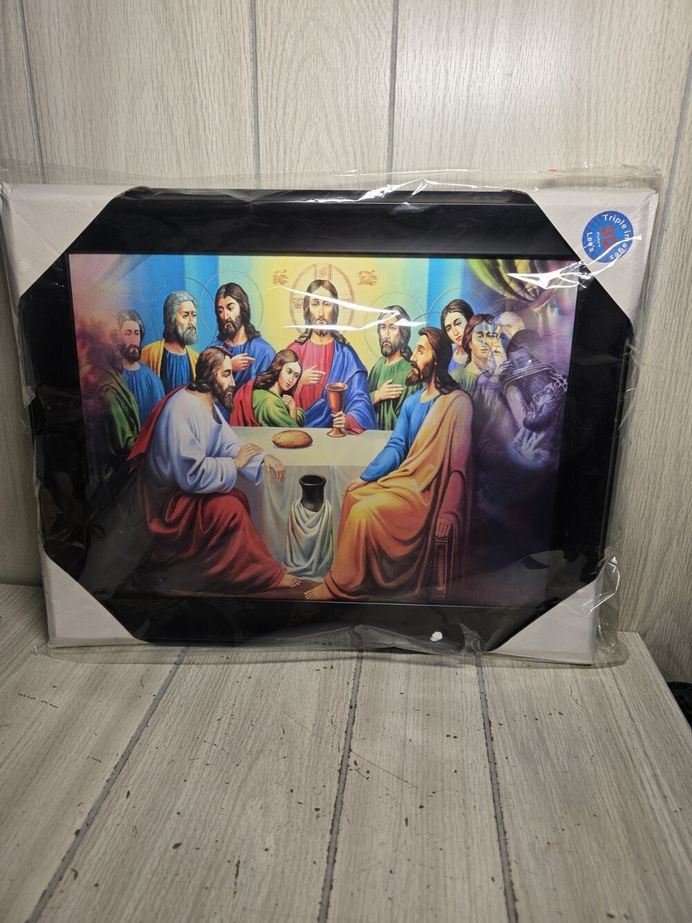 Vtg Lenticular The Last Supper Jesus On The Cross 3D Picture 18x15 Triple Image